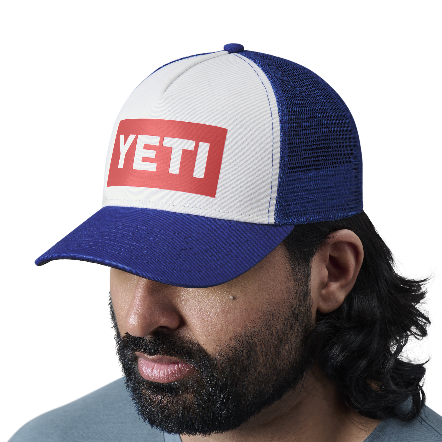 YETI Casquette Trucker American Logo Badge Blue/Blanc